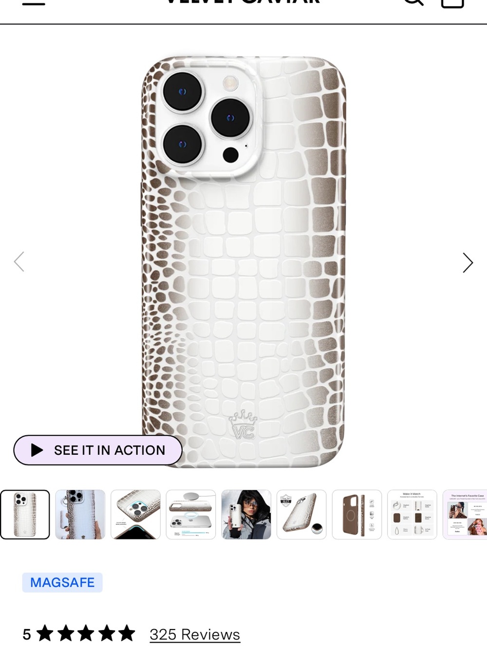 Velvet Caviar White and Taupe Croc MagSafe iPhone Case